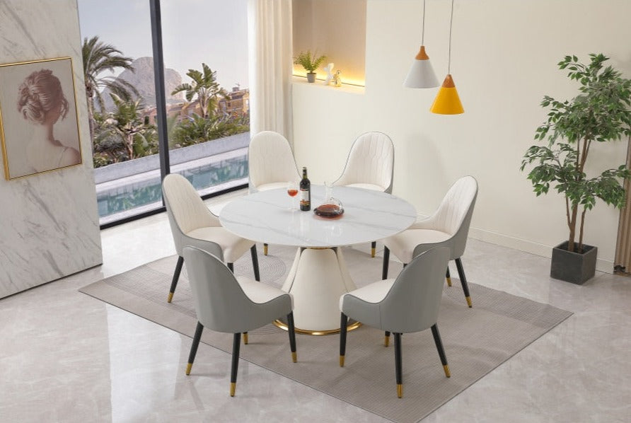 Glossy Finish Sintered Stone Table Top Dining Table Set / Lixra