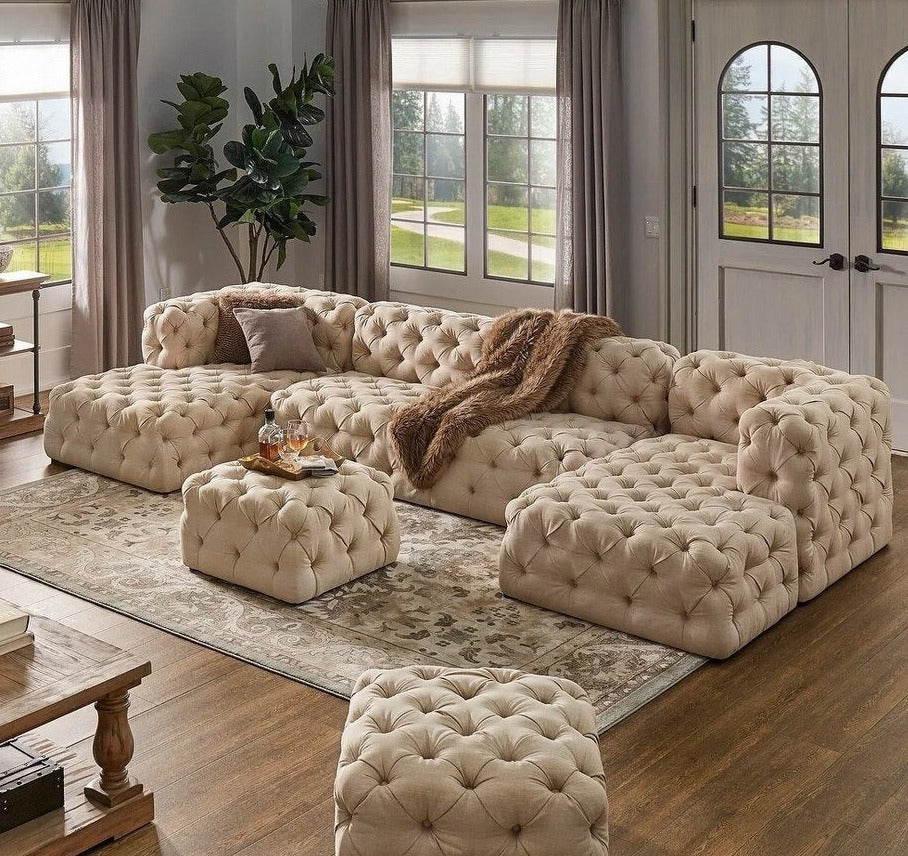 Splendid Chesterfield Design Solace Fabric Sectional Sofa-Lixra