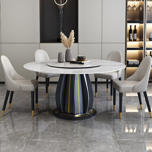 Elegant Design Luxurious Marble Top Dining Table Set With Lazy Susan / Lixra