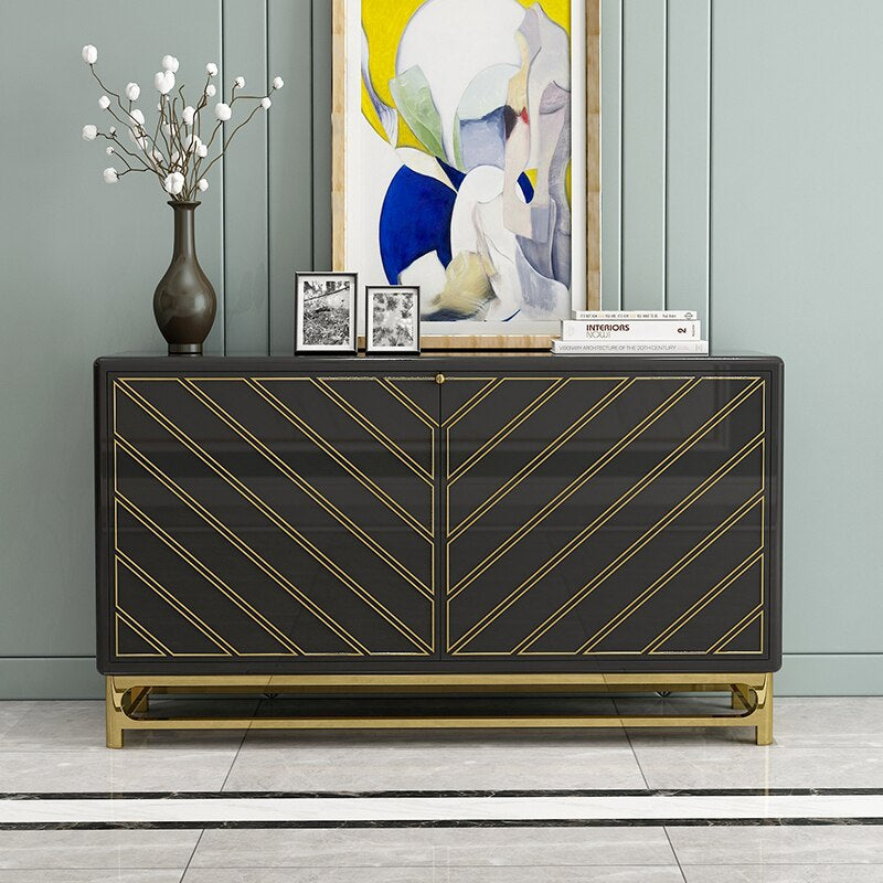 Present Day Metallic Frame Wooden Buffet Table / Lixra