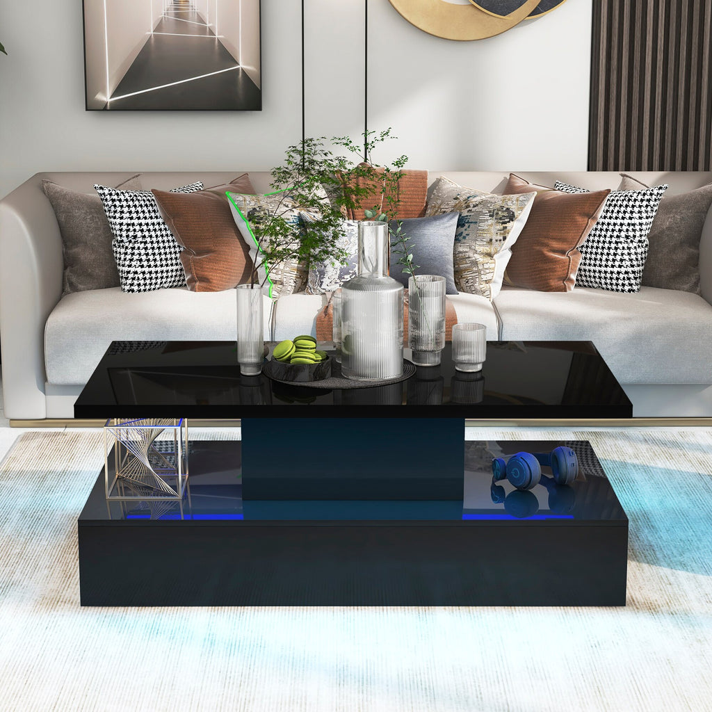Gleamy Finish Particle Board Coffee Table with LED Lights - Lixra