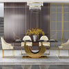 Decorative C-Formed Metallic Dining Table with Shiny Glass Top / Lixra