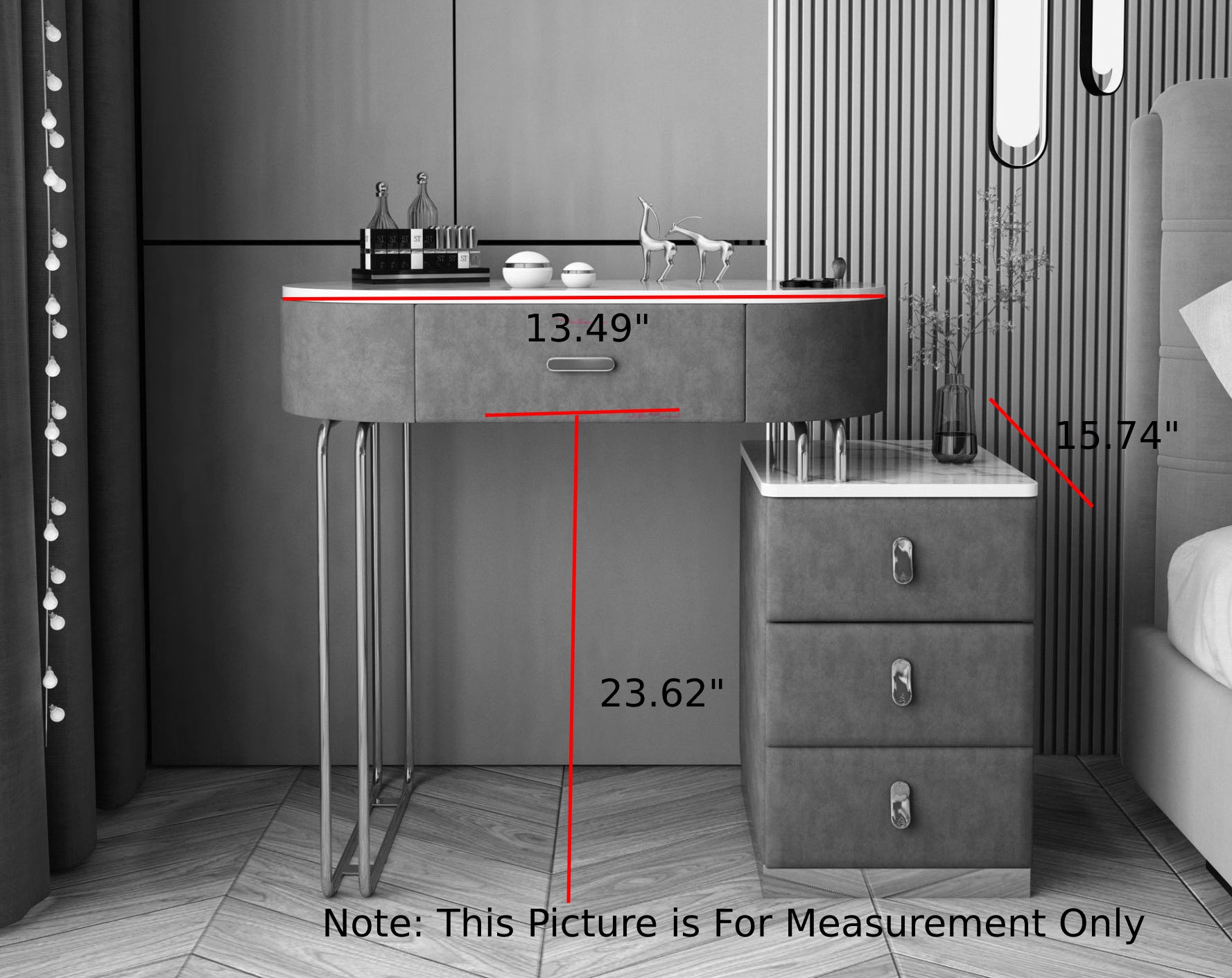 grey marble dressing table Modern Gray Upholstered Makeup Vanity Table Expandable Dressing Table with Cabinet-Wehomz WEHOMZ
