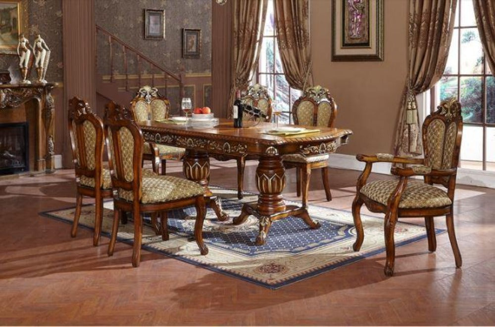 Antique Style Rectangular Shaped Wooden Finish Dining Table Set - Lixra