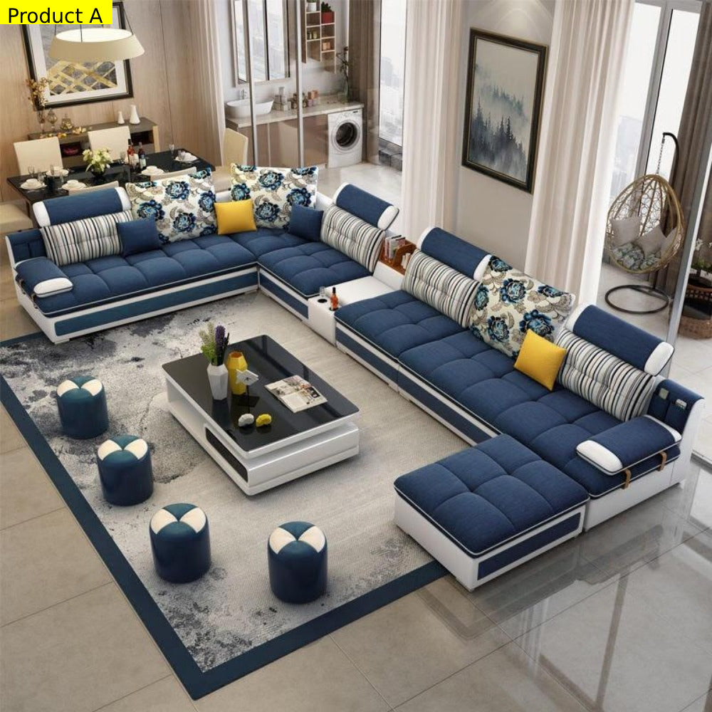 Modern Lavish U-shaped Blue Fabric Sectional Sofa – Lixra.com