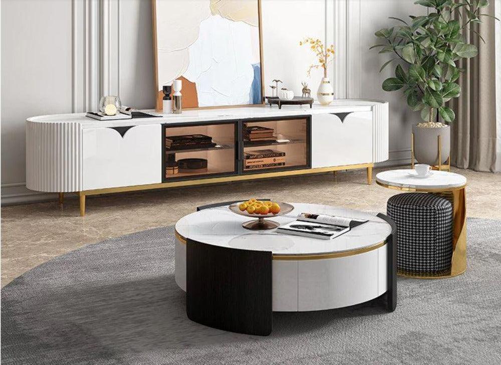 Nordic Style Two-Tone Centre Marble Top Coffee Table and TV Stand - Lixra
