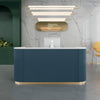 Multicolor Curved Wooden Reception Desk With Metal Base / Lixra