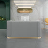 Multicolor Curved Wooden Reception Desk With Metal Base / Lixra