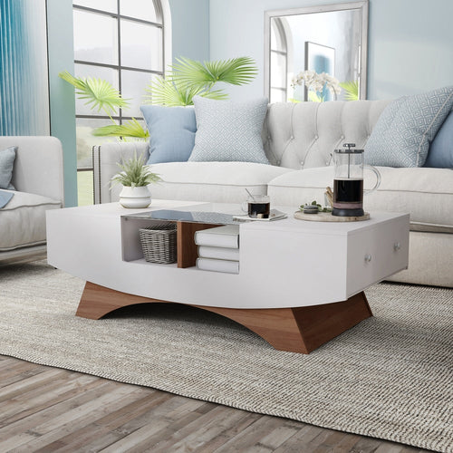 Contemporary Style Captive Design Glass Top Wooden Coffee Table / Lixra