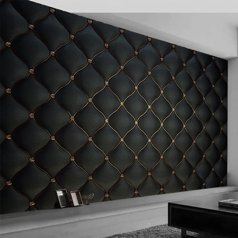 3D Black Luxurious Soft Roll Mural Living Room Wall Paper / Lixra