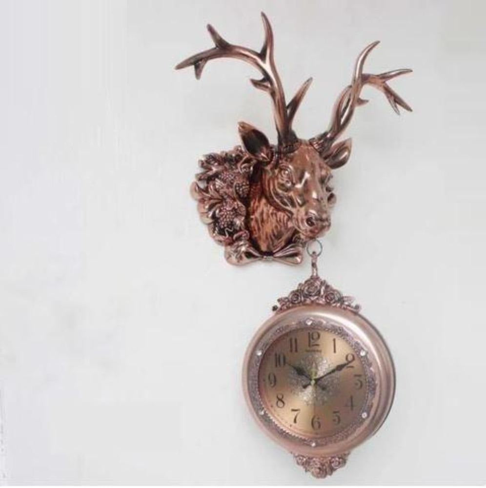 Classic Retro Style Double-Sided Deer Head Wall Clock - Lixra