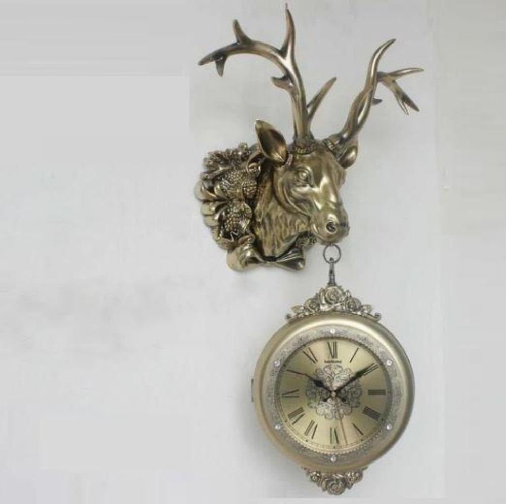 Antique Style Double Sided Deer Head Wall Clock - Lixra
