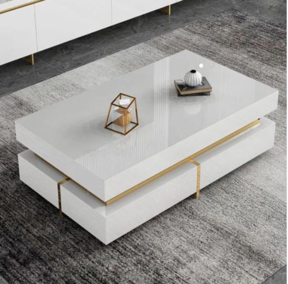 Alluring Look Glossy Finish Wooden Coffee Table - Lixra