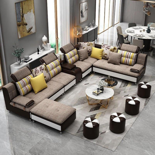 Modern Lavish U-shaped Light Brown Fabric Sectional Sofa - Lixra