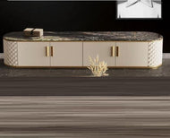 Leather Finish Modern Marble TV Stand / Lixra