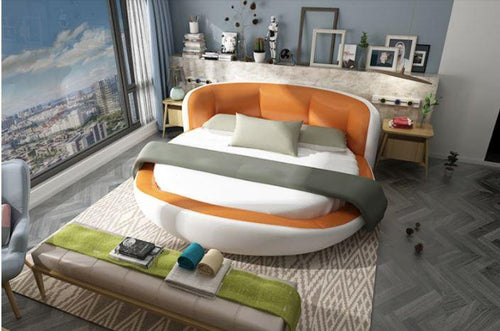 Stylish Modern Round Leather Bed With Curved Headboard - Lixra