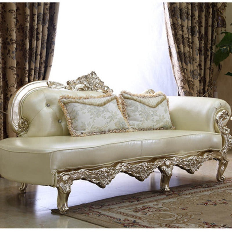 Antique Style Button Tufted Resplendent Leather Chaise Lounge - Lixra