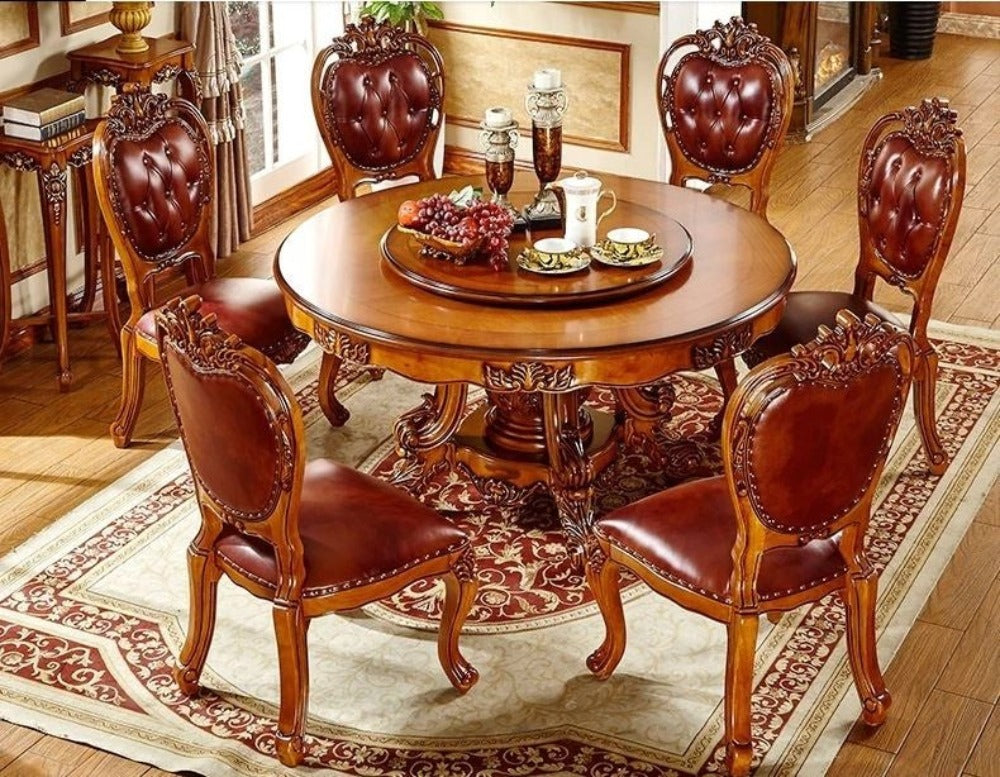 Handcrafted European Solid Wood Dining Table Set - Main Image