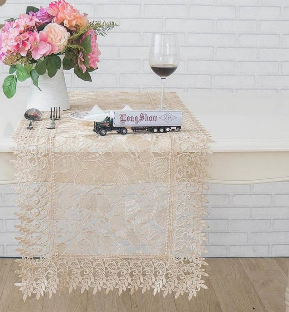 Cream Colored Floral Knitted Table Runner - Lixra
