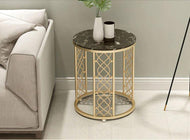 Golden Finish Marble Top Side Table / Lixra