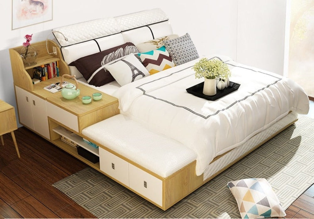 Elegant and Distinct Wooden Storage Bed With Storage Drawer - Lixra