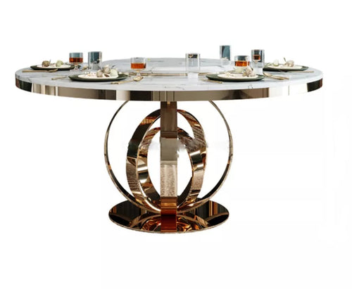 Modern Delectable Marble-top Dining Table With Lazy Susan - Lixra