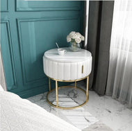 Modern Round Marble Nightstand With Steel Frame / Lixra