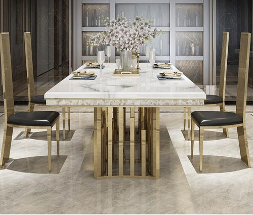 Minimalist Modern Stainless Steel Marble-Top Dining Table Set - Lixra