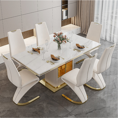 Exquisite Design Glossy Marble-Top Astounding Dining Table Set - Lixra