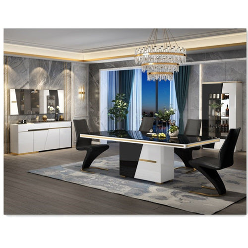 Modern Glossy Finish Marble-Top Exquisite Dining Table Set - Lixra