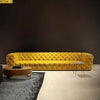 Fine Finish Wooden Carved Button Tufted Leather Sofa - Lixra