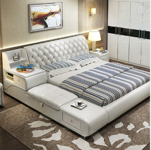 Button-Tufted Design Exquisite Leather Bed / Lixra