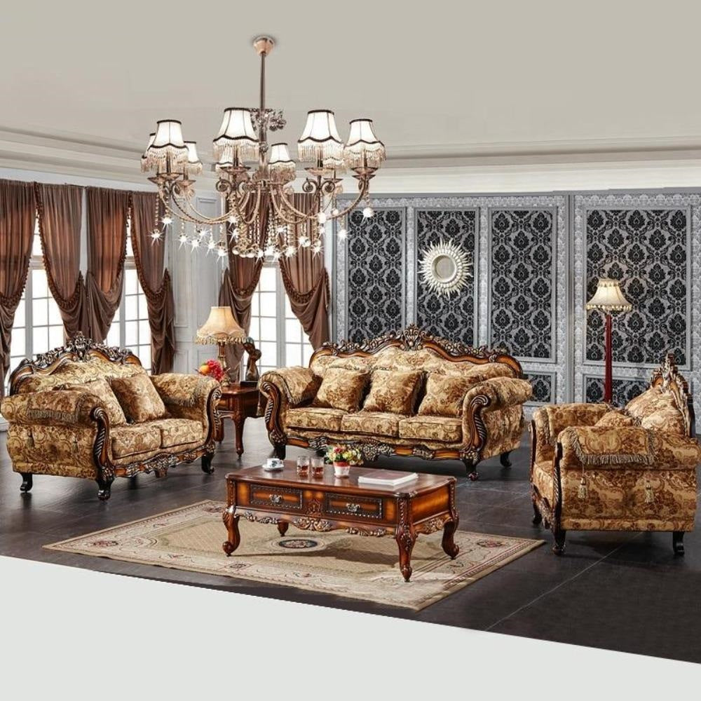 Ancient Style Solid Wooden Carved Fabric Sofa Set – Lixra.com