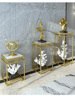 Gold Finish Gleamy Marble-Top Pedestal / Lixra