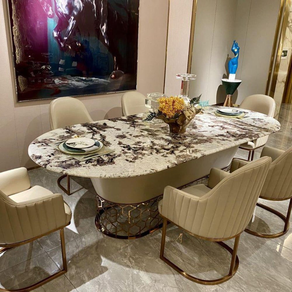 Matte Finish Marble Top Dining Table Set / Lixra