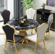 Contemporary Round Marble Dining Table Set / Lixra