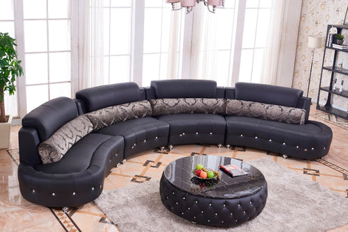 Half-Moon Shaped Modern Leather Sectional Sofa with Coffee Table - Lixra