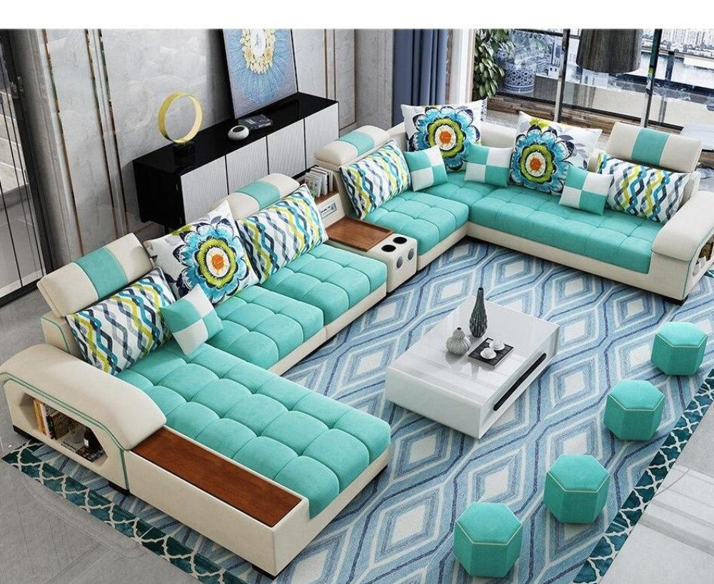 Enchanting Minimalist Modern Blueish Green Fabric Sectional Sofa - Lixra