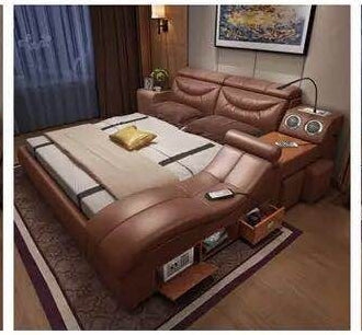 Modernistic Multi-Functional Luxurious Soft Leather Bed-Lixra