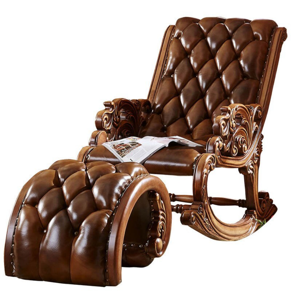 European Wooden Accent Chair with Foot Stool / Lixra