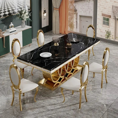 Modern Luxurious Design Marble-Top Dining Table Set / Lixra