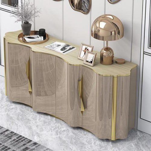  Wooden Top Wave Look Buffet Table with Steel Base - Lixra