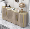 Wooden Top Wave Look Buffet Table with Steel Base - Lixra