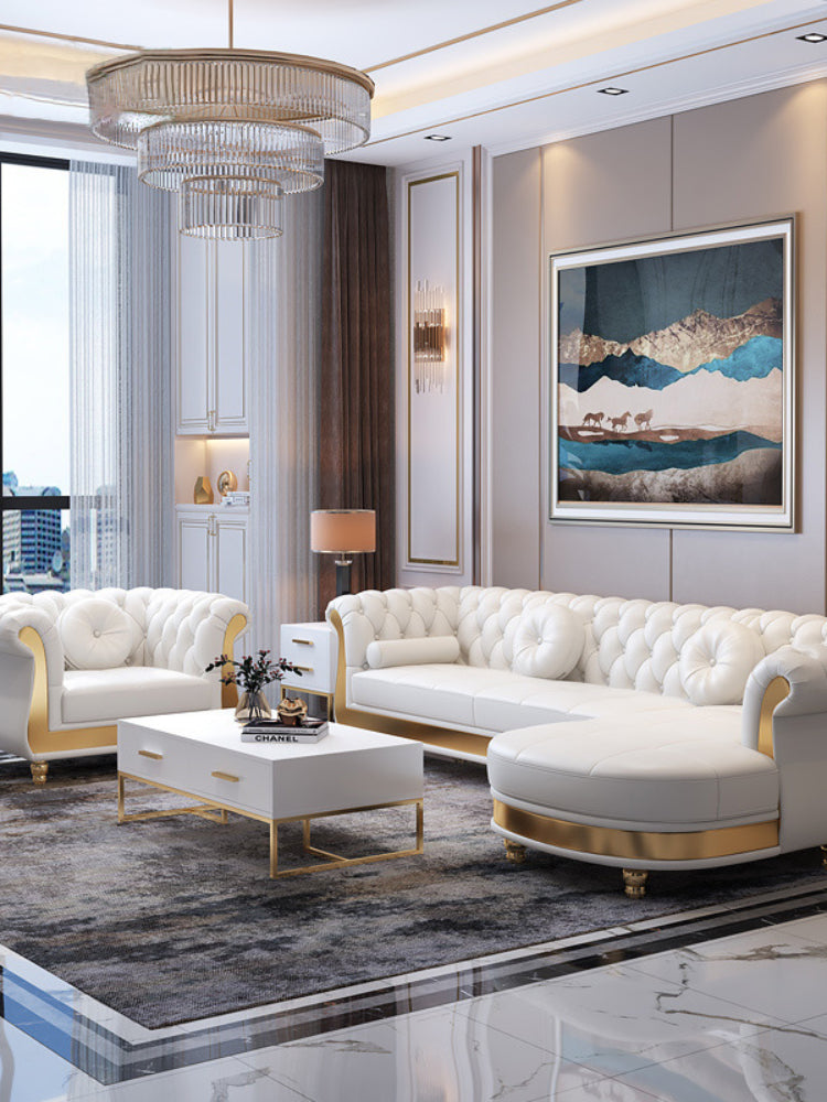 Sophisticated Button Tufted Design Comfy Leather Sectional Sofa / Lixra