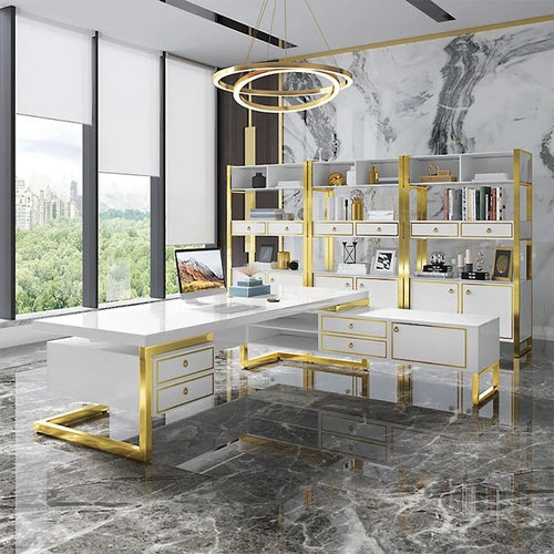Modern Luxurious Golden Metallic Frame Computer Desk With Storage / Lixra
