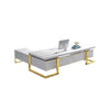 Modern Design L-Shaped Office Computer Desk  With White and Gold Finish / Lixra