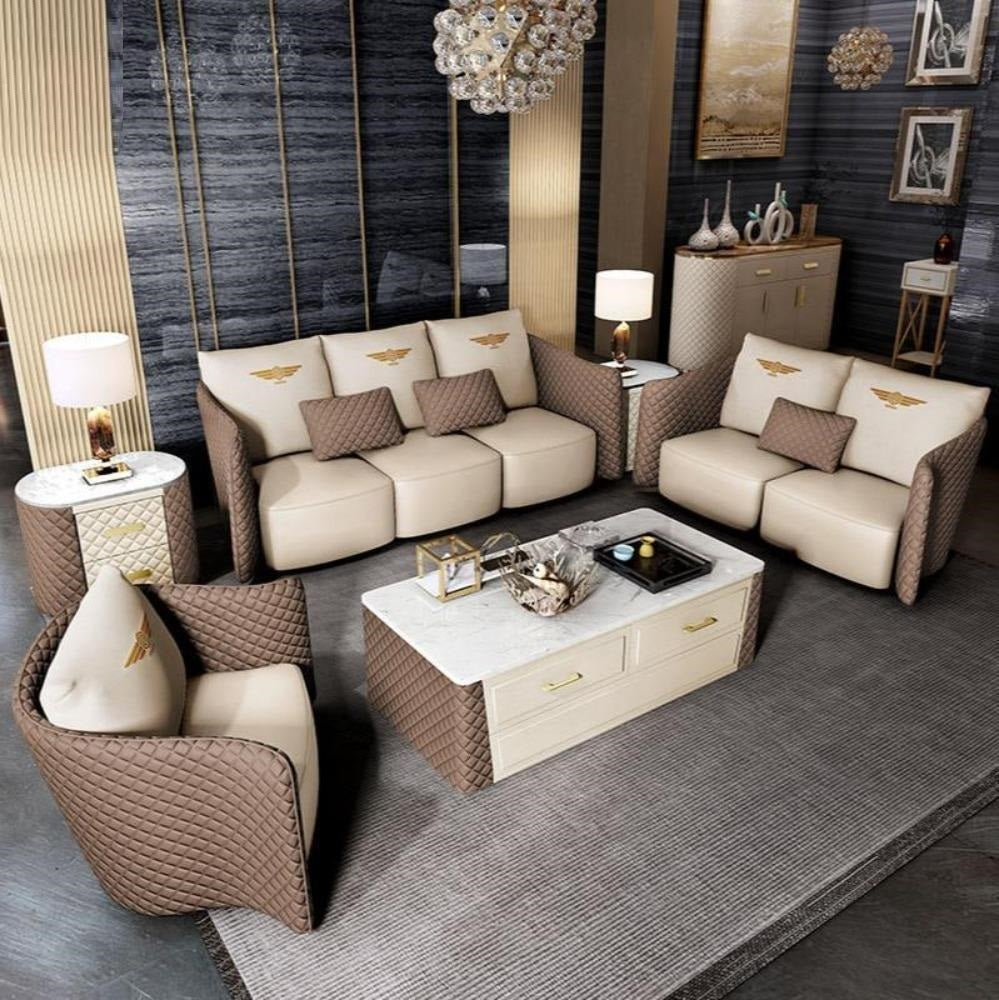 Curvy Sleek Designed Classic Comfort Leather Sofa Set - Lixra