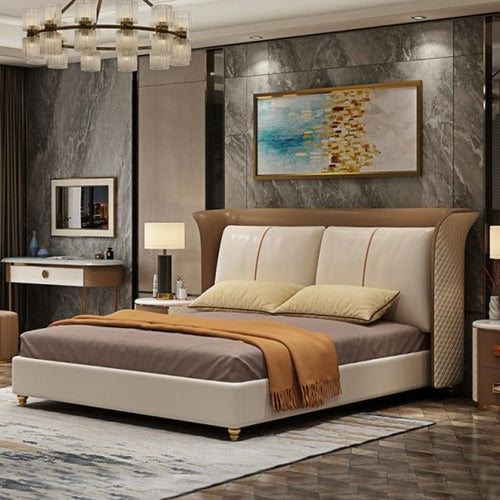 Contemporary Classic Luxurious Upholstered Leather Bed - Lixra