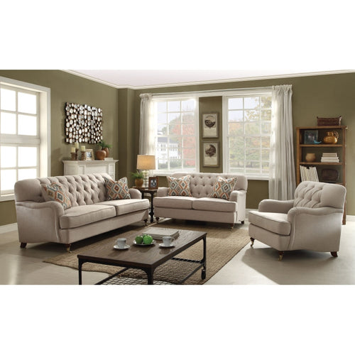 Modern Button Tufted Beige Fabric Sofa Set - Lixra