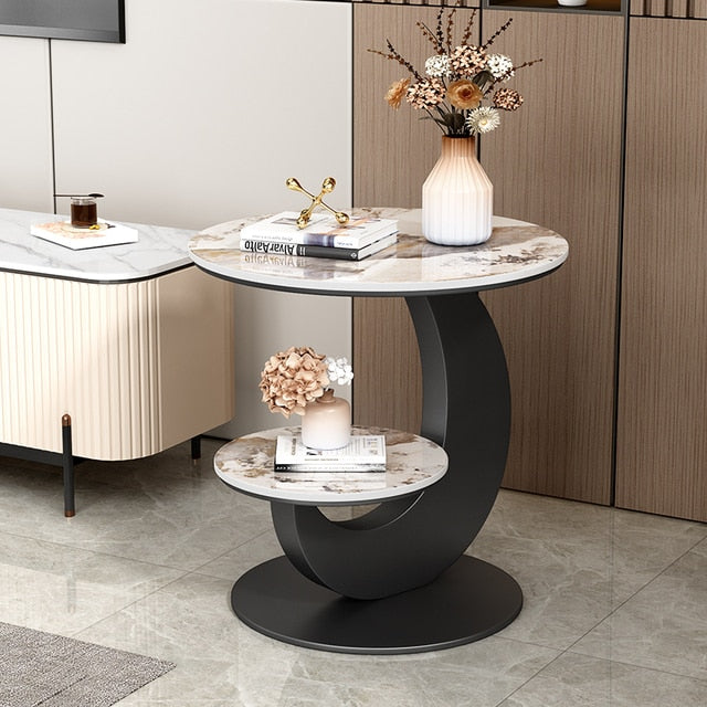Marble Top Metallic Frame Side Table / Lixra
